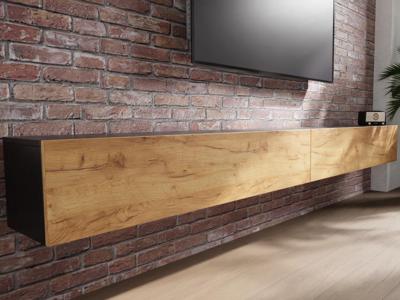 Tv-meubel KINGSTON 2 klapdeuren 280 cm zwarte eik/gouden eik