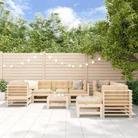 10-delige Loungeset met kussens massief hout - thumbnail