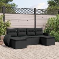 6-delige Loungeset met kussens poly rattan zwart - thumbnail
