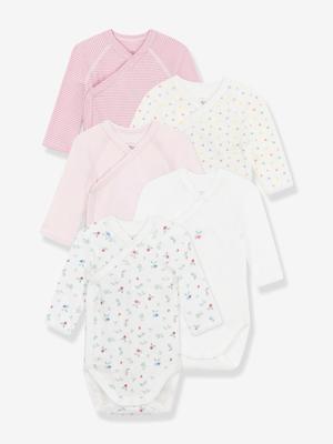 Set van 5 gekruiste longsleeve bodies PETIT BATEAU wit