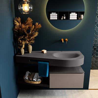 MONDIAZ RIVA 120cm badmeubel onderkast / planchet kleur Smoke met 1 lade. Wastafel DULCET rechts 0 kraangaten kleur Dark_Grey.