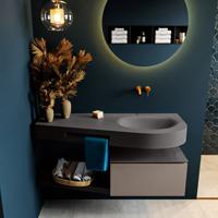 MONDIAZ RIVA 120cm badmeubel onderkast / planchet kleur Smoke met 1 lade. Wastafel DULCET rechts 0 kraangaten kleur Dark_Grey. - thumbnail