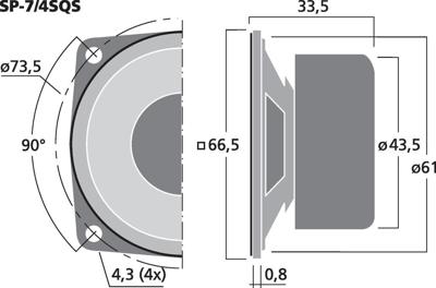 Monacor SP-7/4SQS 2.5 inch 6.65 cm Mini-luidspreker 4 W 4 Ω Magnetisch afgeschermd