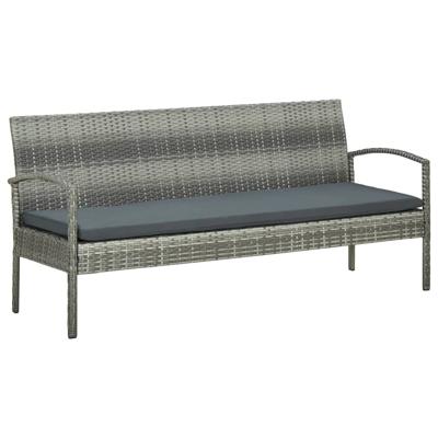 VidaXL Tuinbank 3-zits met kussen poly rattan grijs