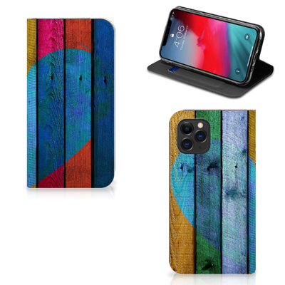 Apple iPhone 11 Pro Book | Wallet Case | Wood Heart - Cadeau voor je Vriend Apple iPhone 11 Pro Book | Wallet Case | Wood Heart - Cadeau voor je Vriend