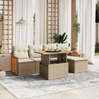 6-delige Loungeset met kussens poly rattan beige - thumbnail