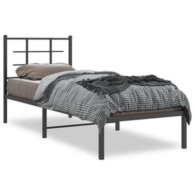 Bedframe met hoofdbord metaal zwart 75x190 cm Bedframe met hoofdbord metaal zwart 75x190 cm