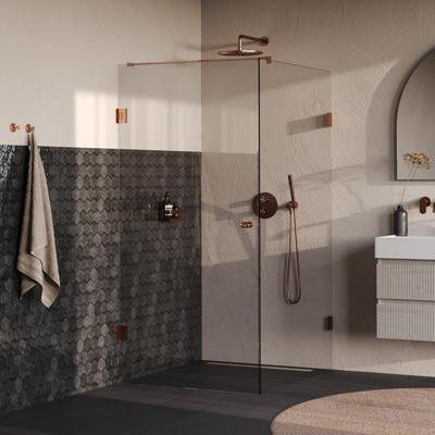 Brauer Void - Carving Douchecabine met Draaideur - Helder Glas - 100x120x200 cm - incl. Glascoating - PVD Koper Geborsteld