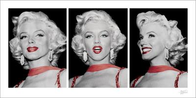 Kunstdruk Marilyn Monroe - Red Dress Triptych 100x50cm
