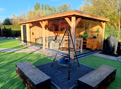 Trendhout Siena overkapping 880x415 cm Lariks/Douglas blank- Plat dak- Onbehandeld lariks Douglas hout- Trendhout