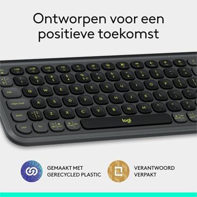 Logitech POP ICON KEYS draadloos Bluetooth-toetsenbord, comfortabel typen, programmeerbare toetsen, eenvoudig schakelen tussen maximaal 3 apparaten, voor laptop, tablet, pc, US INT'L QWERTY - Grafiet