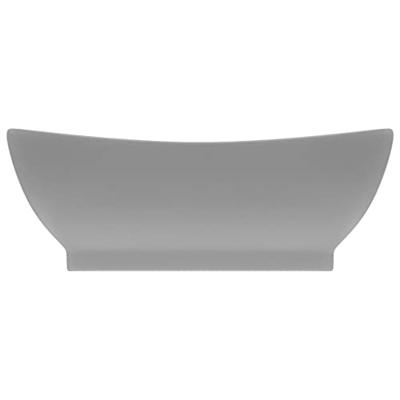VidaXL Wastafel met overloop ovaal 58,5x39 cm keramiek mat lichtgrijs