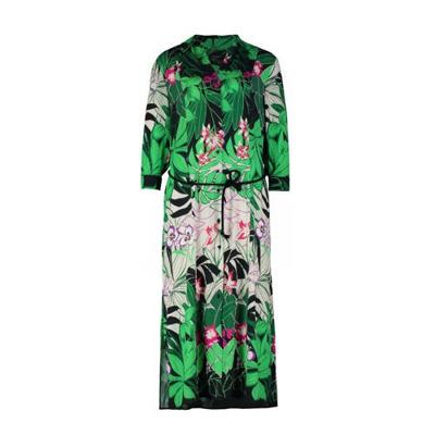 Claudia Sträter maxi jurk met bladprint en ceintuur groen/zwart