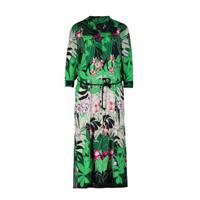 Claudia Sträter maxi jurk met bladprint en ceintuur groen/zwart - thumbnail