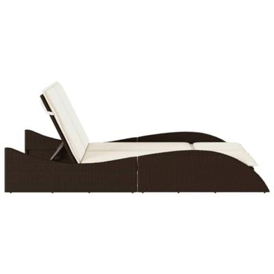 Ligbed met kussens 114x205x73 cm poly rattan bruin