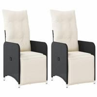 Tuinstoelen 2 st verstelbaar met kussens poly rattan zwart - thumbnail
