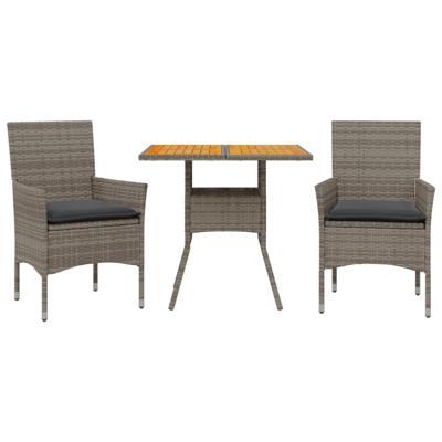 3-delige Tuinset met kussens poly rattan en glas grijs - thumbnail