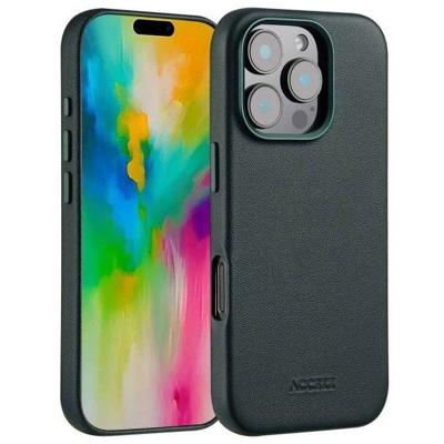 Accezz MagSafe Leather Backcover voor iPhone 16 Pro Telefoonhoesje Groen