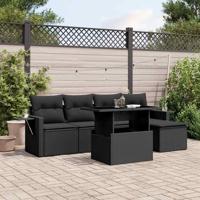 6-delige Loungeset met kussens poly rattan zwart - thumbnail