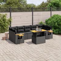 8-delige Loungeset met kussens poly rattan zwart - thumbnail