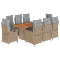 9-delige Tuinset met kussens poly rattan gemengd beige - thumbnail