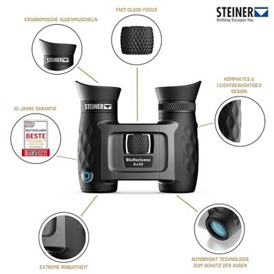 STEINER verrekijker BluHorizons 8x22 - optiek van Duitse kwaliteit, vermindert reflecties of verblinding door water, zand of sneeuw, compact en licht