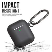 Keybudz PodSkinz AirPods Case Elevate [LED Visible] Beschermende siliconen hoes compatibel met AirPods 1 & AirPods 2 (Gen 2) (met karabijnhaak, zwart) - thumbnail