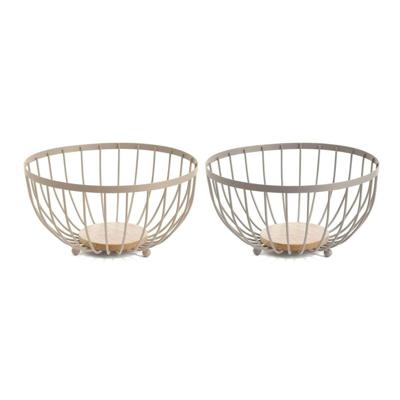 Fruitschaal Home ESPRIT Beige Roze Metaal Rubberwood 25 x 25 x 13 cm (2 Stuks)