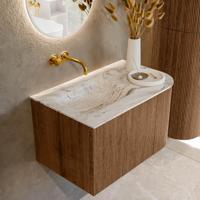 Mondiaz KURVE-DLUX 75 cm Onderkast Greeploos 1 Lade Met Deuren Walnut, Wastafel Solid Surface Links Glace 0 Kraangaten Zonder Spiegel (KRVGRU75R1L1D0KL-Wal/Gla) - thumbnail