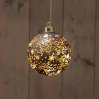 Led bal glas sterren dia. 12 cm donkerbruin/goud Anna's Collection - Annas collection - thumbnail