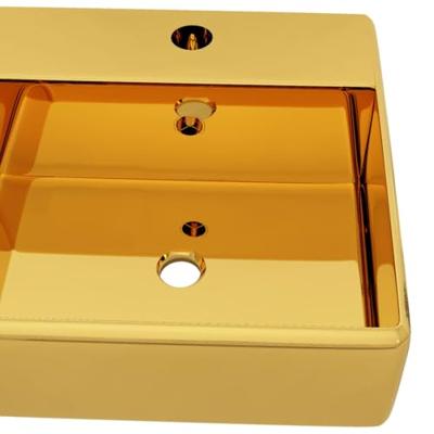 VidaXL Wastafel met overloop 41x41x15 cm keramiek goudkleurig