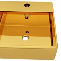 VidaXL Wastafel met overloop 41x41x15 cm keramiek goudkleurig - thumbnail