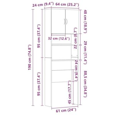 VidaXL Wasmachinekast 64x24x190 cm bewerkt hout wit VidaXL Wasmachinekast 64x24x190 cm bewerkt hout wit