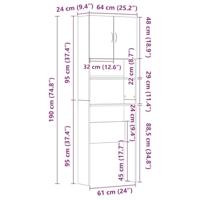 Wasmachinekast 64x24x190 cm bewerkt hout betongrijs - thumbnail