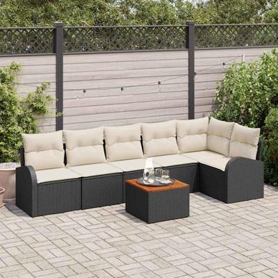 Tuinbankenset met opslag 7 pcs Zwart en Crème poly rattan