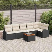 Tuinbankenset met opslag 7 pcs Zwart en Crème poly rattan - thumbnail