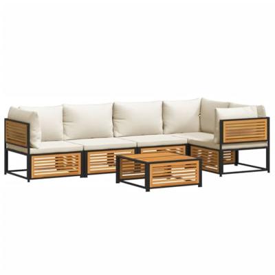 6-delige Loungeset met kussens massief acaciahout