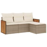 4-delige Loungeset met kussens poly rattan beige - thumbnail
