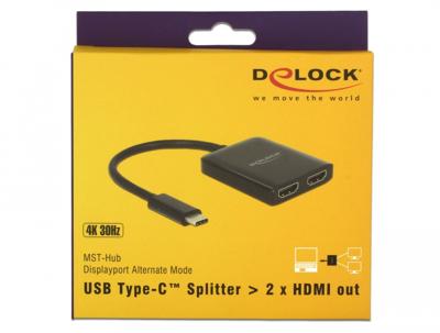 Delock 87719 USB Type-C-splitter (DP Alt-modus) > 2 x HDMI-uitgang 4K 30 Hz