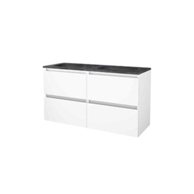 Basic-Line Start 46 Badkamermeubelset - 120 x 46 cm - Greeploos - 4 Lades - Hardstenen Wastafel - 2 Kraangaten - Ice White