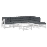 7-delige Loungeset met kussens massief hout wit - thumbnail
