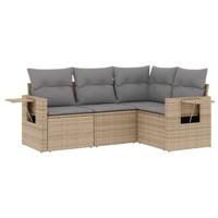 4-delige Loungeset met kussens poly rattan beige - thumbnail