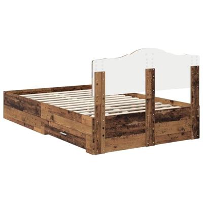 Bedframe met hoofdeinde Oudhout 120 x 190 cm Bewerkt hout