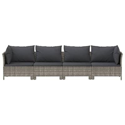 4-delige Loungeset met grijze kussens poly rattan 4-delige Loungeset met grijze kussens poly rattan