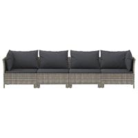 4-delige Loungeset met grijze kussens poly rattan - thumbnail