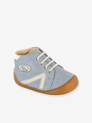 Veterlaarsjes van leer voor jongensbaby B1 Babybotte® blauw licht uni