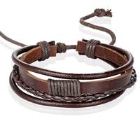 Heren armband Leer Bruin Verstelbaar Touw Multi armband - thumbnail