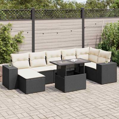 8-delige Loungeset met kussens poly rattan zwart - thumbnail