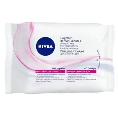 Nivea 3in1 Verzachtende Reinigingsdoekjes - Droge of Gevoelige Huid - 40 doekjes
