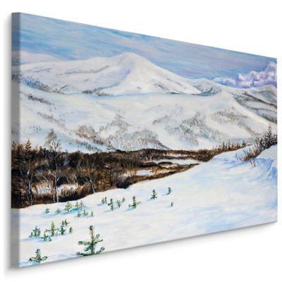 Schilderij - Berglandschap met Sneeuw, Premium Print op canvas